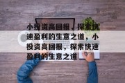 小投资高回报,探索快速盈利的生意之道,小投资高回报,探索快速盈利的生意之道 小投资高回报,探索快速盈利的生意之道,小投资高回报,探索快速盈利的生意之道