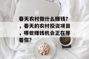 春天农村做什么赚钱?,春天的农村投资项目,哪些赚钱机会正在等着你? 春天农村做什么赚钱?,春天的农村投资项目,哪些赚钱机会正在等着你?