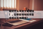 做好什么项目才能赚钱？，在哪些领域和项目中可以实现赚钱?