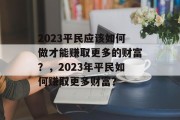 2023平民应该如何做才能赚取更多的财富？，2023年平民如何赚取更多财富？