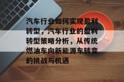 汽车行业如何实现盈利转型,汽车行业的盈利转型策略分析,从传统燃油车向新能源车转变的挑战与机遇 汽车行业如何实现盈利转型,汽车行业的盈利转型策略分析,从传统燃油车向新能源车转变的挑战与机遇