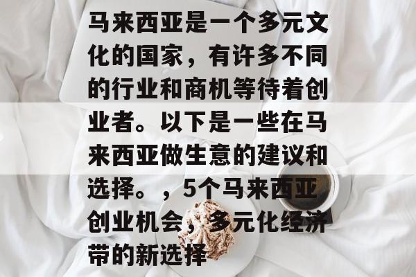 马来西亚是一个多元文化的国家，有许多不同的行业和商机等待着创业者。以下是一些在马来西亚做生意的建议和选择。，5个马来西亚创业机会，多元化经济带的新选择