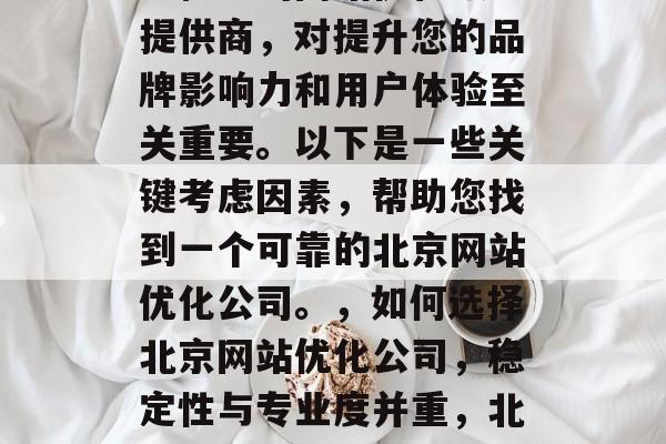 北京网站优化公司的稳定性——选择一家专业且稳定的网站优化服务提供商，对提升您的品牌影响力和用户体验至关重要。以下是一些关键考虑因素，帮助您找到一个可靠的北京网站优化公司。，如何选择北京网站优化公司，稳定性与专业度并重，北京网站优化公司，选择稳定、专业的优化服务提供商