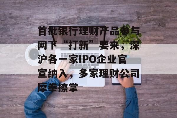 首批银行理财产品参与网下“打新”要来，深沪各一家IPO企业官宣纳入，多家理财公司摩拳擦掌